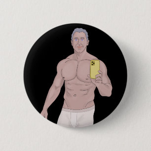 A muscular grey-haired man taking a selfie 2 inch round button