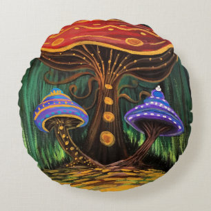 A Mushroom World Round Pillow