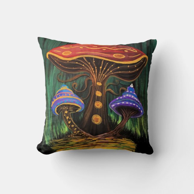A Mushroom World Throw Pillow (Front)