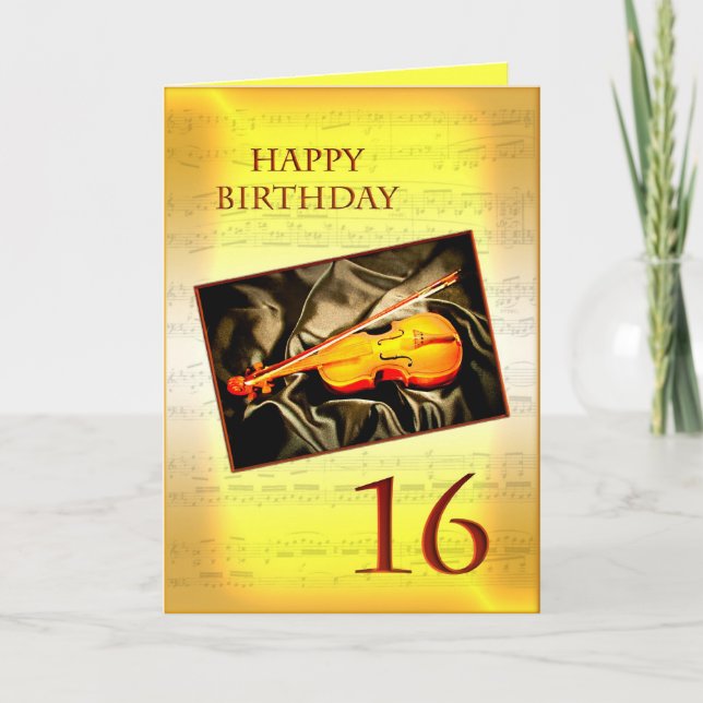 A musical 16th birthday card with a violin (Front)