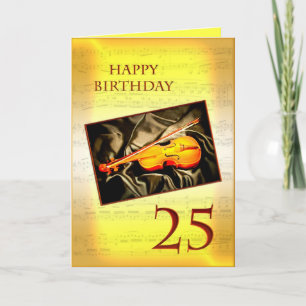 A musical 25th birthday card with a violin