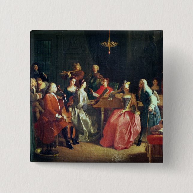 A Musical Evening (oil on canvas) 2 Inch Square Button (Front)
