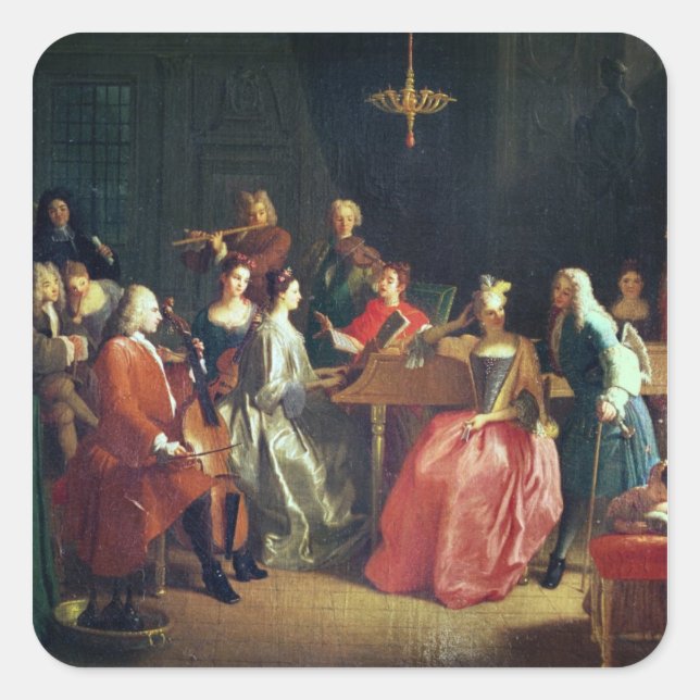 A Musical Evening (oil on canvas) Square Sticker (Front)