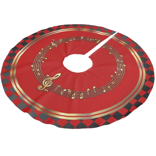 A Musical Merry Christmas in Black, Red and Gold Brushed Polyester Tree Skirt (Angled)