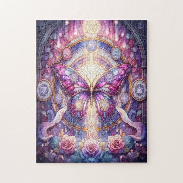 a mysterious butterfly of stained glass jigsaw puzzle (Vertical)