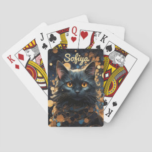 A mysterious majestic black cat glitter name playing cards