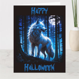 A Mysterious White Wolf in a Spooky Forest Card