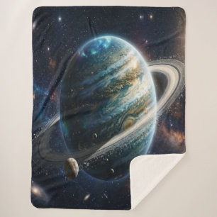 A Mysteroius Planet with Rings Sherpa Blanket