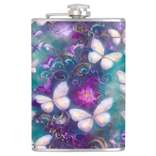 A Mystical Butterfly Series Design 1 Hip Flask (Front)