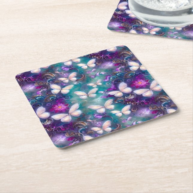 A Mystical Butterfly Series Design 1 Square Paper Coaster (Angled)