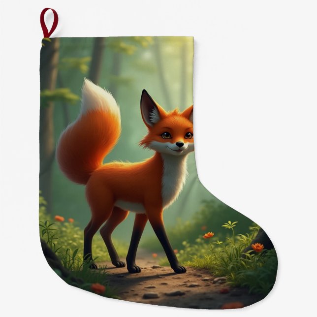 A mystical fox wandering through the forest large christmas stocking (Front)