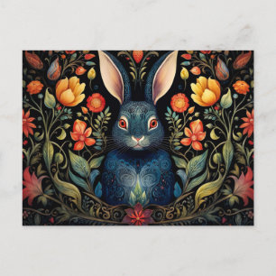 a mystical rabbit surrounded by flowers   postcard