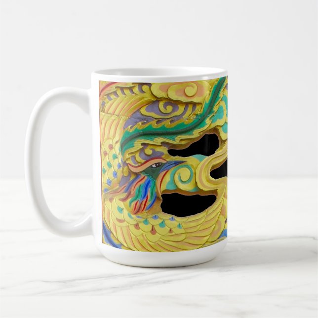 A Mythical Firebird and Golden Dragon on a Coffee Mug (Left)