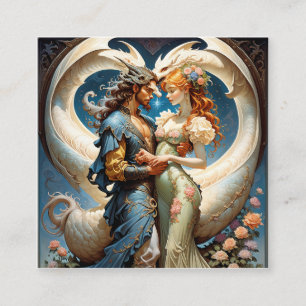 A mythical half dragon and his pearl of core  girl square business card