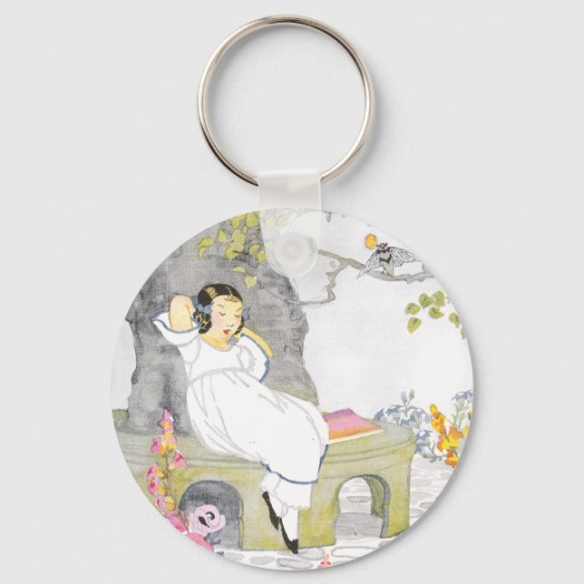 A Nap on Garden Bench Under Cherry Tree Keychain (Front)
