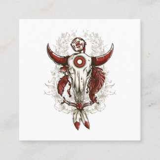 a native american symbol on a floral background.pn square business card