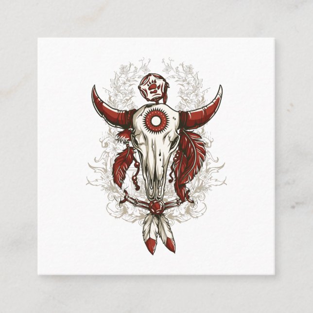 a native american symbol on a floral background.pn square business card (Front)