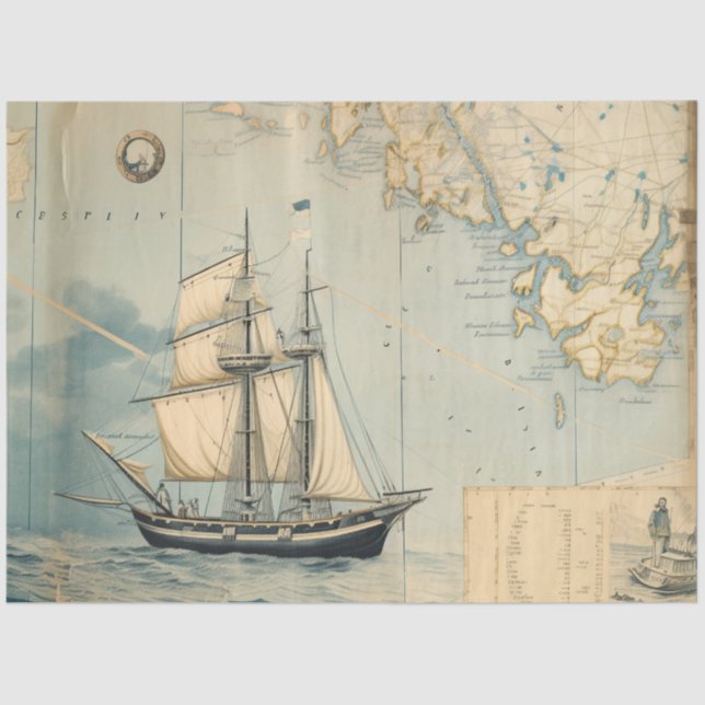 A Nautical Map Series Design 3 Tissue Paper (Front)