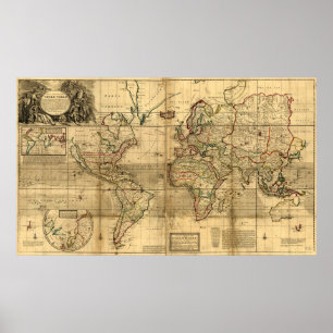 A new and correct map of the whole world poster