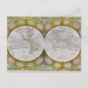 A New and Correct Map of the World, 1770-97 Postcard