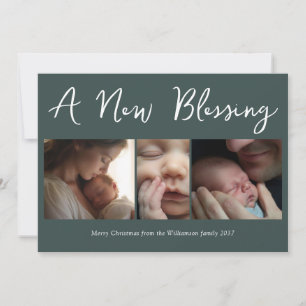 A New Blessing Green Holiday Birth Announcement