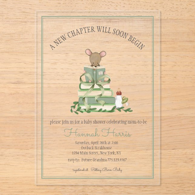 A New Chapter Acrylic Baby Shower Invitation (Recto)