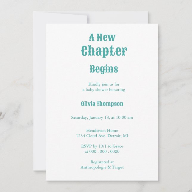 A New Chapter Baby Shower Invitation (Front)