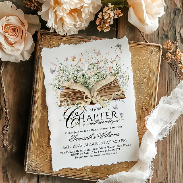A New Chapter Begin Book Wildflower Baby Shower Invitation (Creator Uploaded)