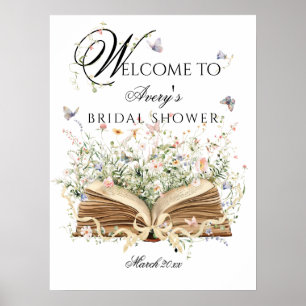 A New Chapter Begin Book Wildflower bridal shower Poster
