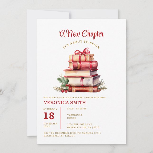 A New Chapter Begin Christmas Book Baby Shower Invitation (Front)