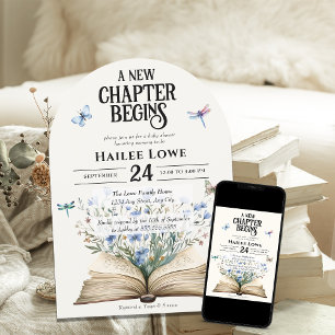 A New Chapter Begins Baby Shower Blue Wildflower Invitation