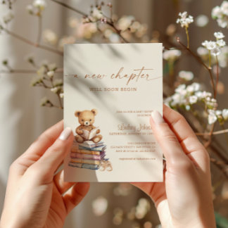 A New Chapter Begins Baby Shower Teddy Storybook Invitation