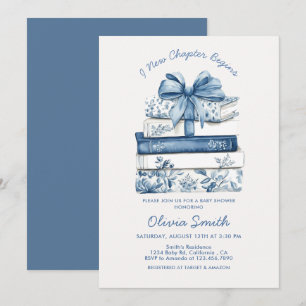 A New Chapter Begins Blue Bow Books Baby Shower Invitation