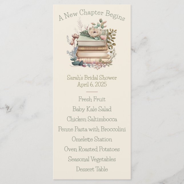 A New Chapter Begins Book Bridal Shower Menu (Front)