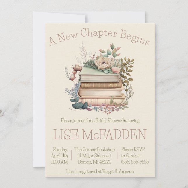 A New Chapter Begins, Book Theme Bridal Shower Invitation (Front)