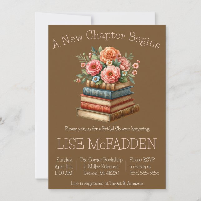 A New Chapter Begins, Book Theme Bridal Shower Invitation (Front)