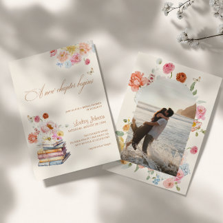 A New Chapter Begins Bridal Shower Floral Photo Invitation