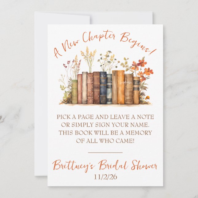 A New Chapter Begins Bridal Shower Guest Book Poem Invitation (Front)