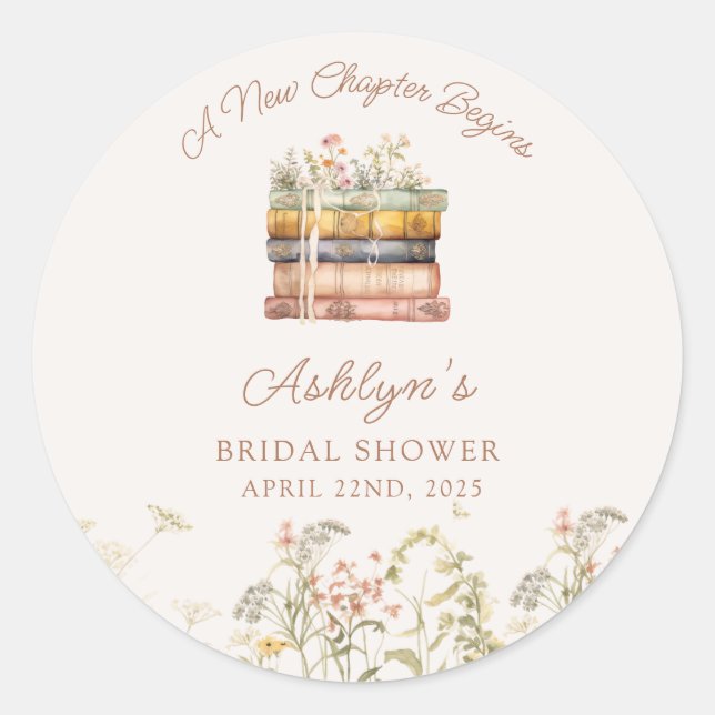  A New Chapter Begins Bridal Shower Round Sticker (Front)