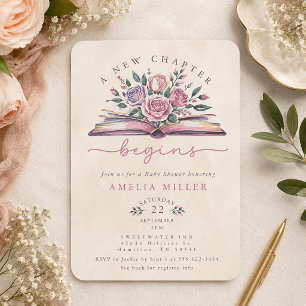 A New Chapter Begins Floral Book Baby Shower Invitation
