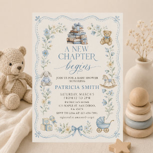 A New Chapter Begins Floral Book Baby Shower Invitation