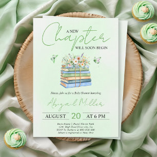A New Chapter Begins floral book green baby shower Invitation