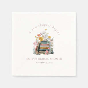 A New Chapter Begins Floral Books Bridal Shower Napkin