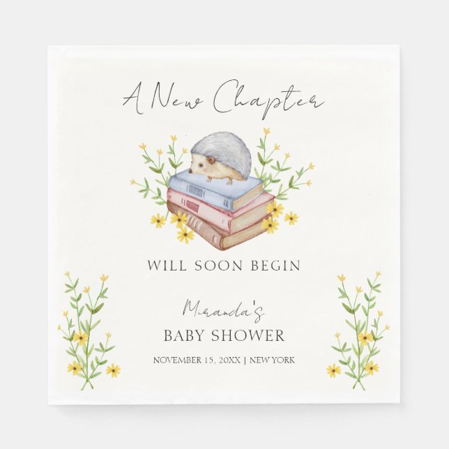 A New Chapter Begins Floral Hedgehog Baby Shower  Napkin (Front)