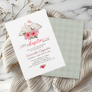 A new chapter begins open book floral baby shower  invitation