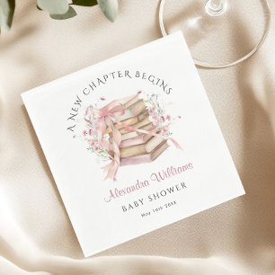 A New Chapter Begins Pink Book Baby Shower Napkin