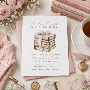 A New Chapter Begins Pink Bow Book Baby Shower Invitation