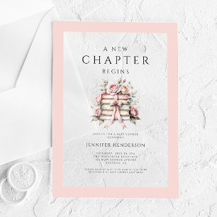 A New Chapter Begins Pink Bow Books Baby Shower Acrylic Invitations