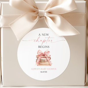 A New Chapter Begins Pink Bow Books Baby Shower Classic Round Sticker