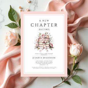 A New Chapter Begins Pink Bow Books Baby Shower Invitation